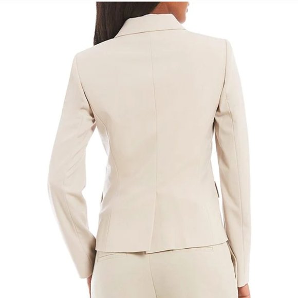Calvin Klein Tan Petite Notch Collar Long Sleeve Blazer With Gold Buttons - Picture 5 of 10